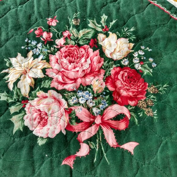 Vintage Quilted Placemats Pink Rose Green Set of 5 Handmade Dining Place Mats - Picture 11 of 16